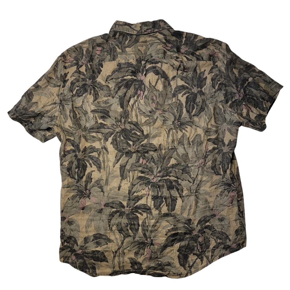 Bloomingdale's 100% Linen Floral Camo Short Sleeve Shirt - Picture 3 of 5